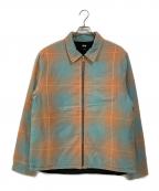 stussyステューシー）の古着「Zip Up Plaid Shirt Jacket」｜ブルー×オレンジ