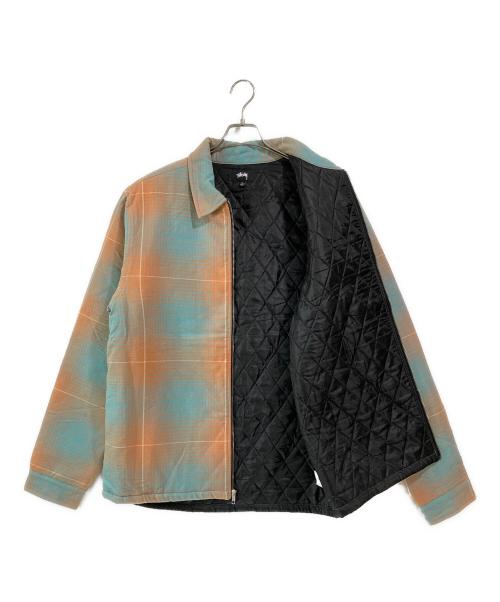 stussy（ステューシー）stussy (ステューシー) Zip Up Plaid Shirt Jacket ブルー×オレンジ サイズ:XLの古着・服飾アイテム