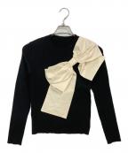 CIELシエル）の古着「ビッグリボンリブニット」｜ブラック×ホワイト