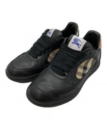 BURBERRY（バーバリー）の古着「レザー＆チェック テラススニーカー」｜ブラック/サンド