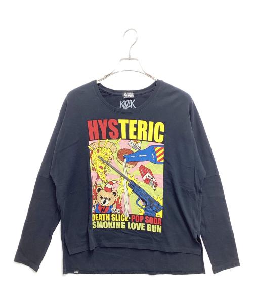 Hysteric Glamour（ヒステリックグラマー）Hysteric Glamour (ヒステリックグラマー) FRANK KOZIK/PIZZA プリント 透し編プルオーバー ブラック サイズ:FREEの古着・服飾アイテム