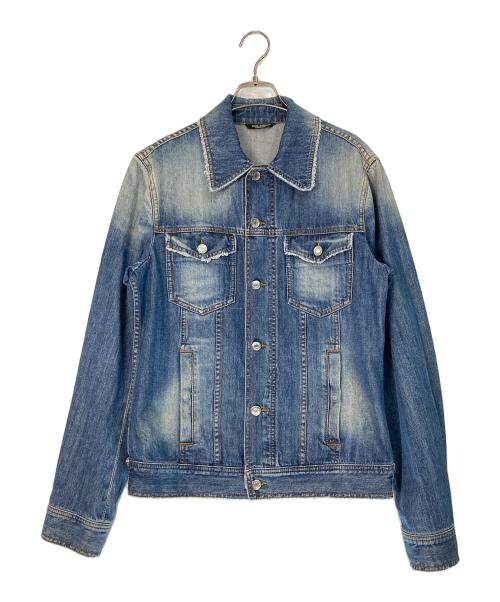 DOLCE & GABBANA（ドルチェ＆ガッバーナ）DOLCE & GABBANA (ドルチェ＆ガッバーナ) ダメージ加工プレートデニムジャケット インディゴ サイズ:48の古着・服飾アイテム