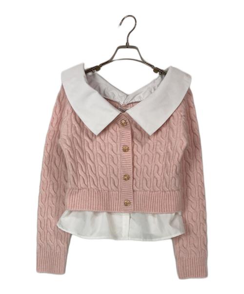 M ME EME（エムミーエメ）M me eme (エムミーエメ) Off the shoulder collar cable knit tops ピンク サイズ:FREEの古着・服飾アイテム