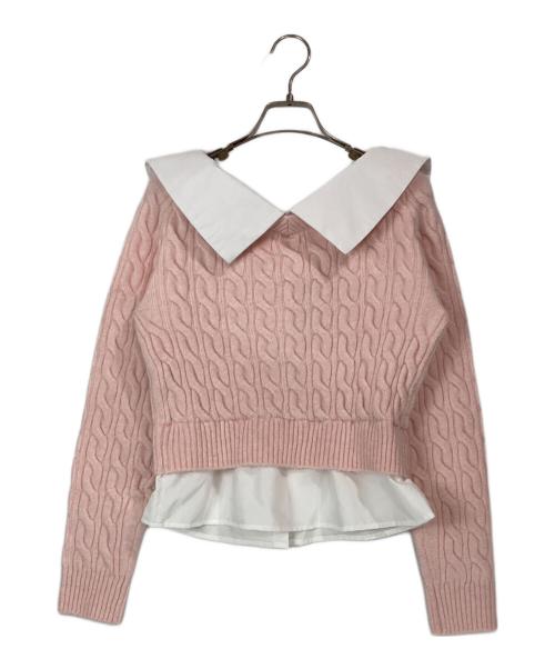 M ME EME（エムミーエメ）M me eme (エムミーエメ) Off the shoulder collar cable knit tops ピンク サイズ:FREEの古着・服飾アイテム