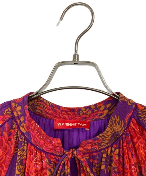 VIVIENNE TAM（ヴィヴィアンタム）VIVIENNE TAM (ヴィヴィアンタム) 菊柄パワーネットワンピース レッド×パープル サイズ:38の古着・服飾アイテム