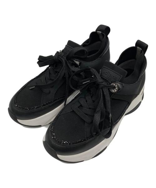 +DIANA（プラスダイアナ）+DIANA (プラスダイアナ) ダブルシューレース 異素材コンビスニーカー ブラック サイズ:23.5の古着・服飾アイテム