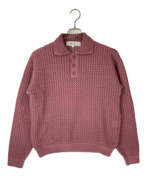 Time is on（タイムイズオン）Time is on (タイムイズオン) メッシュニットポロシャツ ピンクの古着・服飾アイテム