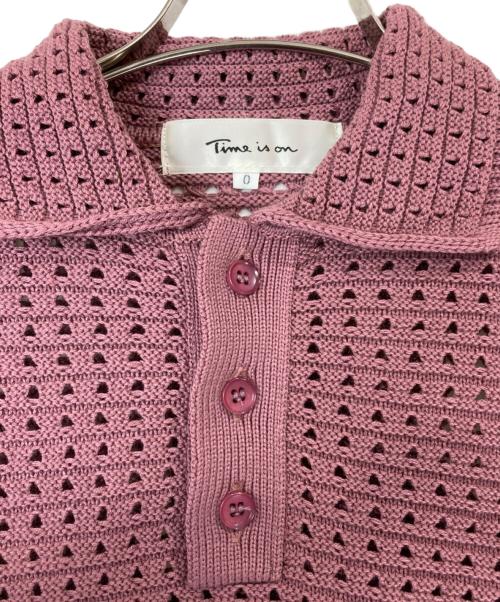 Time is on（タイムイズオン）Time is on (タイムイズオン) メッシュニットポロシャツ ピンクの古着・服飾アイテム