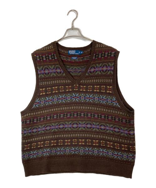 POLO RALPH LAUREN（ポロ・ラルフローレン）POLO RALPH LAUREN (ポロ・ラルフローレン) フェアアイル柄ニットベスト ブラウン サイズ:XLの古着・服飾アイテム
