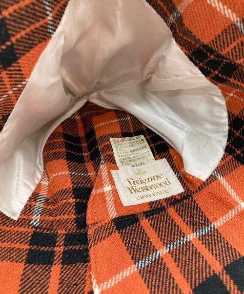 Vivienne Westwood（ヴィヴィアンウエストウッド）Vivienne Westwood (ヴィヴィアンウエストウッド) オーブ刺繍チェックハット オレンジの古着・服飾アイテム