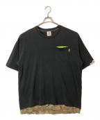 A BATHING APEアベイシングエイプ）の古着「裾カモレイヤードTシャツ」｜ブラック