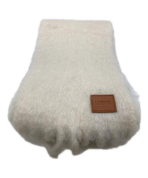 LOEWE（ロエベ）LOEWE (ロエベ) モヘヤ混 レザーパッチ マフラー ベージュ サイズ:206×22の古着・服飾アイテム