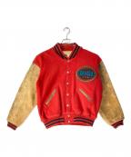 BIGIビギ）の古着「80s レザー切替スタジャン」｜レッド×ブラウン