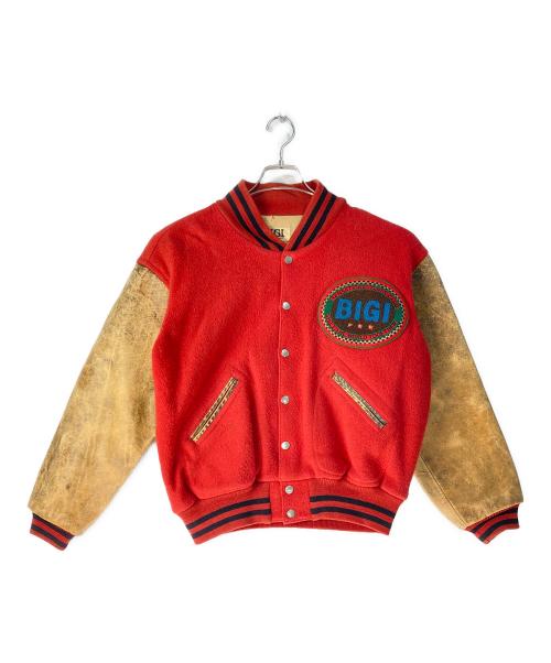 BIGI（ビギ）BIGI (ビギ) 80s レザー切替スタジャン レッド×ブラウン サイズ:-の古着・服飾アイテム