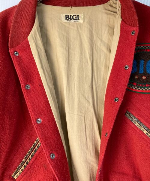 BIGI（ビギ）BIGI (ビギ) 80s レザー切替スタジャン レッド×ブラウン サイズ:-の古着・服飾アイテム