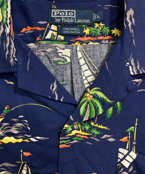 POLO RALPH LAUREN（ポロ・ラルフローレン）POLO RALPH LAUREN (ポロ・ラルフローレン) トロピカル柄レーヨンハワイアンシャツ ネイビー サイズ:Lの古着・服飾アイテム