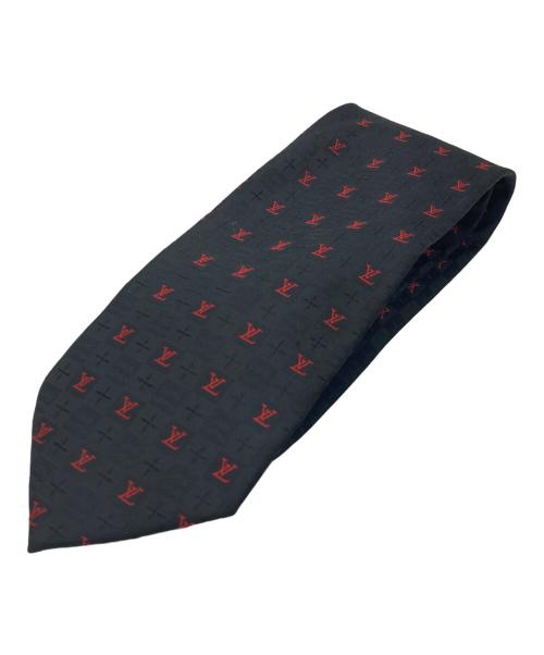 LOUIS VUITTON（ルイ ヴィトン）LOUIS VUITTON (ルイ ヴィトン) 総柄シルクネクタイ レッド×ブラック サイズ:実寸参照の古着・服飾アイテム