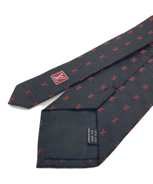 LOUIS VUITTON（ルイ ヴィトン）LOUIS VUITTON (ルイ ヴィトン) 総柄シルクネクタイ レッド×ブラック サイズ:実寸参照の古着・服飾アイテム