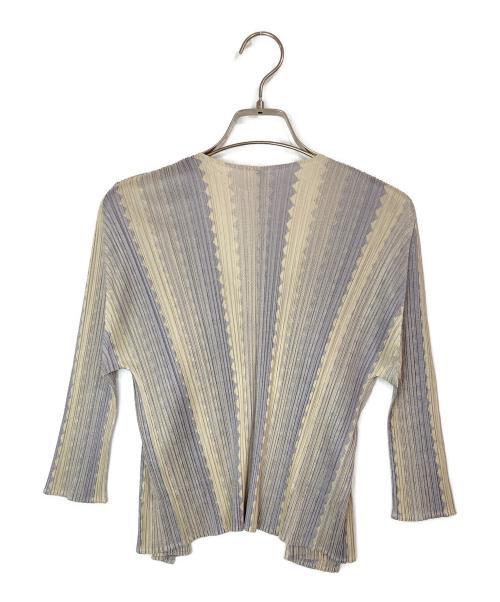 PLEATS PLEASE（プリーツプリーズ）PLEATS PLEASE (プリーツプリーズ) 総柄プリーツカーディガン ベージュ×グレー サイズ:3の古着・服飾アイテム
