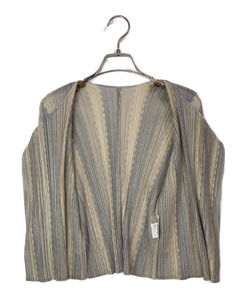 PLEATS PLEASE（プリーツプリーズ）PLEATS PLEASE (プリーツプリーズ) 総柄プリーツカーディガン ベージュ×グレー サイズ:3の古着・服飾アイテム