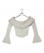 darichダーリッチ）の古着「フレアスリーブフラワーオフショルトップス」｜ホワイト