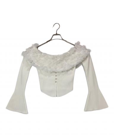 ♡ ダーリッチ Darich ♡ フレアスリーブフラワーオフショルトップス 水色 フレアスリーブフラワーオフショルトップス – Darich