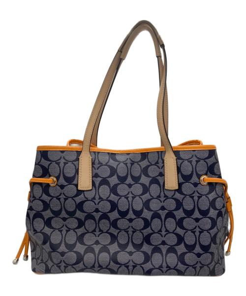 COACH（コーチ）COACH (コーチ) シグネチャーストライプキャリーオールバッグ ブルー×オレンジの古着・服飾アイテム