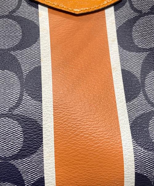 COACH（コーチ）COACH (コーチ) シグネチャーストライプキャリーオールバッグ ブルー×オレンジの古着・服飾アイテム