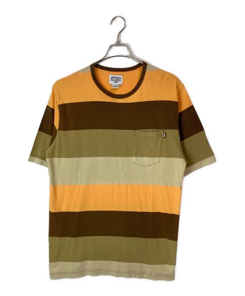 stussy（ステューシー）stussy (ステューシー) ポケットTシャツ オレンジ×ブラウン サイズ:XLの古着・服飾アイテム