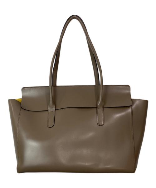 BARNEYS NEWYORK（バーニーズ・ニューヨーク）BARNEYS NEWYORK (バーニーズ・ニューヨーク) ショルダーフラップトートバッグ ブラウン×イエローの古着・服飾アイテム