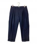 WOODBLOCKウッドブロック）の古着「2TUCK STRIPE WOOL TROUSER NAVY STRIPE」｜ネイビー