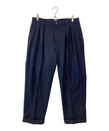 WOODBLOCK（ウッドブロック）の古着「2TUCK STRIPE WOOL TROUSER NAVY STRIPE」｜ネイビー