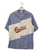 GUCCIグッチ）の古着「スクリプトロゴオーバーサイズボーリングシャツ」｜ブルー