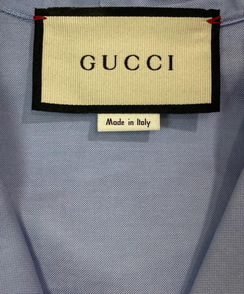GUCCI（グッチ）GUCCI (グッチ) スクリプトロゴオーバーサイズボーリングシャツ ブルー サイズ:42の古着・服飾アイテム