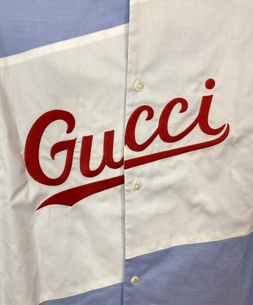 GUCCI（グッチ）GUCCI (グッチ) スクリプトロゴオーバーサイズボーリングシャツ ブルー サイズ:42の古着・服飾アイテム