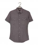 GUCCIグッチ）の古着「skinny 総柄半袖シャツ」｜ネイビー×ブラウン