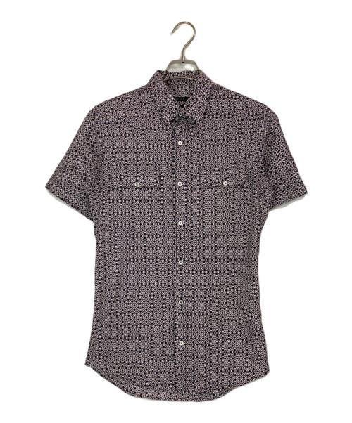 GUCCI（グッチ）GUCCI (グッチ) skinny 総柄半袖シャツ ネイビー×ブラウン サイズ:38/15の古着・服飾アイテム