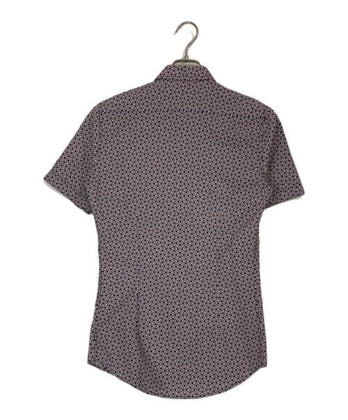 GUCCI（グッチ）GUCCI (グッチ) skinny 総柄半袖シャツ ネイビー×ブラウン サイズ:38/15の古着・服飾アイテム