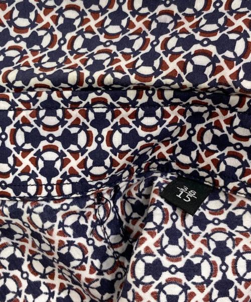 GUCCI（グッチ）GUCCI (グッチ) skinny 総柄半袖シャツ ネイビー×ブラウン サイズ:38/15の古着・服飾アイテム