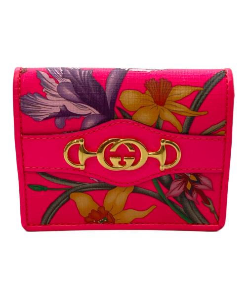 GUCCI（グッチ）GUCCI (グッチ) フローラルプリント コンパクトウォレット ショッキングピンクの古着・服飾アイテム
