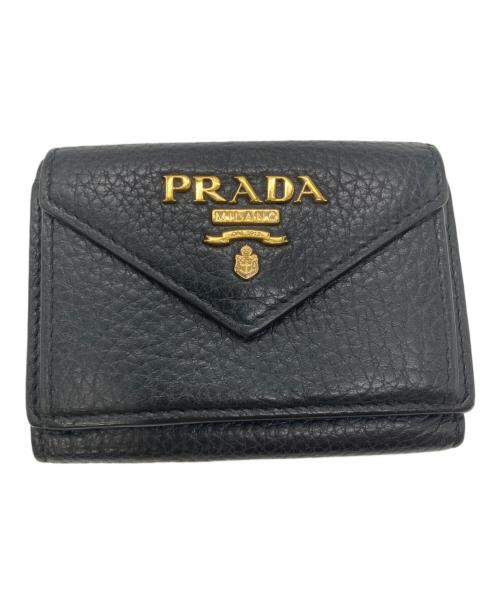 PRADA（プラダ）PRADA (プラダ) シボ革3つ折り財布 ブラックの古着・服飾アイテム