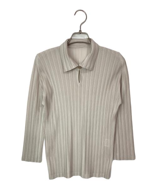 PLEATS PLEASE（プリーツプリーズ）PLEATS PLEASE (プリーツプリーズ) プリーツポロシャツ ベージュ サイズ:3の古着・服飾アイテム