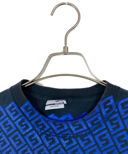 stussy（ステューシー）stussy (ステューシー) 00's総柄Tシャツ ブラック×ブルー サイズ:Mの古着・服飾アイテム