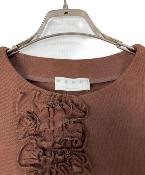 MARNI（マルニ）MARNI (マルニ) フリルノーカラージャケット ブラウン サイズ:46の古着・服飾アイテム
