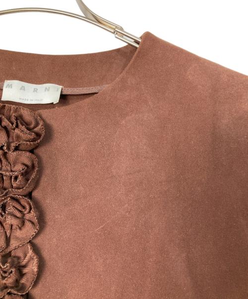 MARNI（マルニ）MARNI (マルニ) フリルノーカラージャケット ブラウン サイズ:46の古着・服飾アイテム