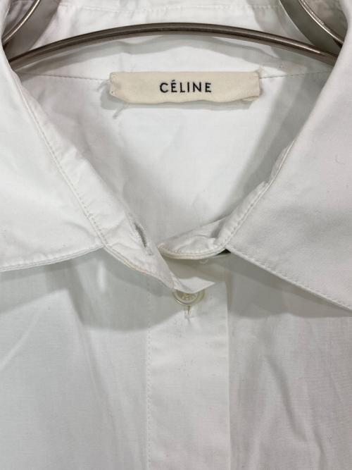 CELINE（セリーヌ）CELINE (セリーヌ) 袖切替ロングスリーブシャツ ホワイト×ブルー サイズ:38の古着・服飾アイテム