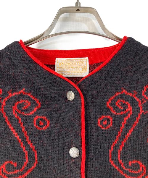 PENDLETON（ペンドルトン）PENDLETON (ペンドルトン) 総柄ウールカーディガン ブラック×レッド サイズ:Ｍの古着・服飾アイテム