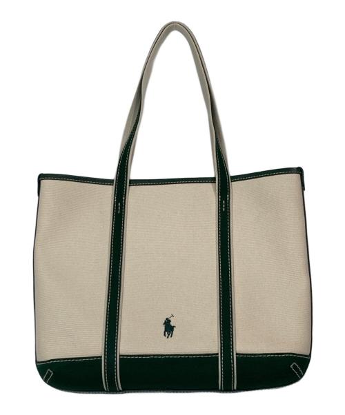 POLO RALPH LAUREN（ポロ・ラルフローレン）POLO RALPH LAUREN (ポロ・ラルフローレン) POLO ベアキャンバススモールショッパートート アイボリー×グリーンの古着・服飾アイテム