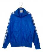 adidasアディダス）の古着「フェイクレザー アディカラー スリーストライプス ルーズ ファイヤーバード トラックスーツジャケット」｜ブルー