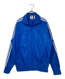 adidas（アディダス）の古着「フェイクレザー アディカラー スリーストライプス ルーズ ファイヤーバード トラックスーツジャケット」｜ブルー